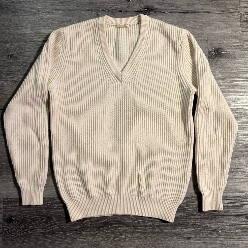 Suitsupply Men’s Off-White Cream Wool Cashmere Knit V Neck Sweater Size Small